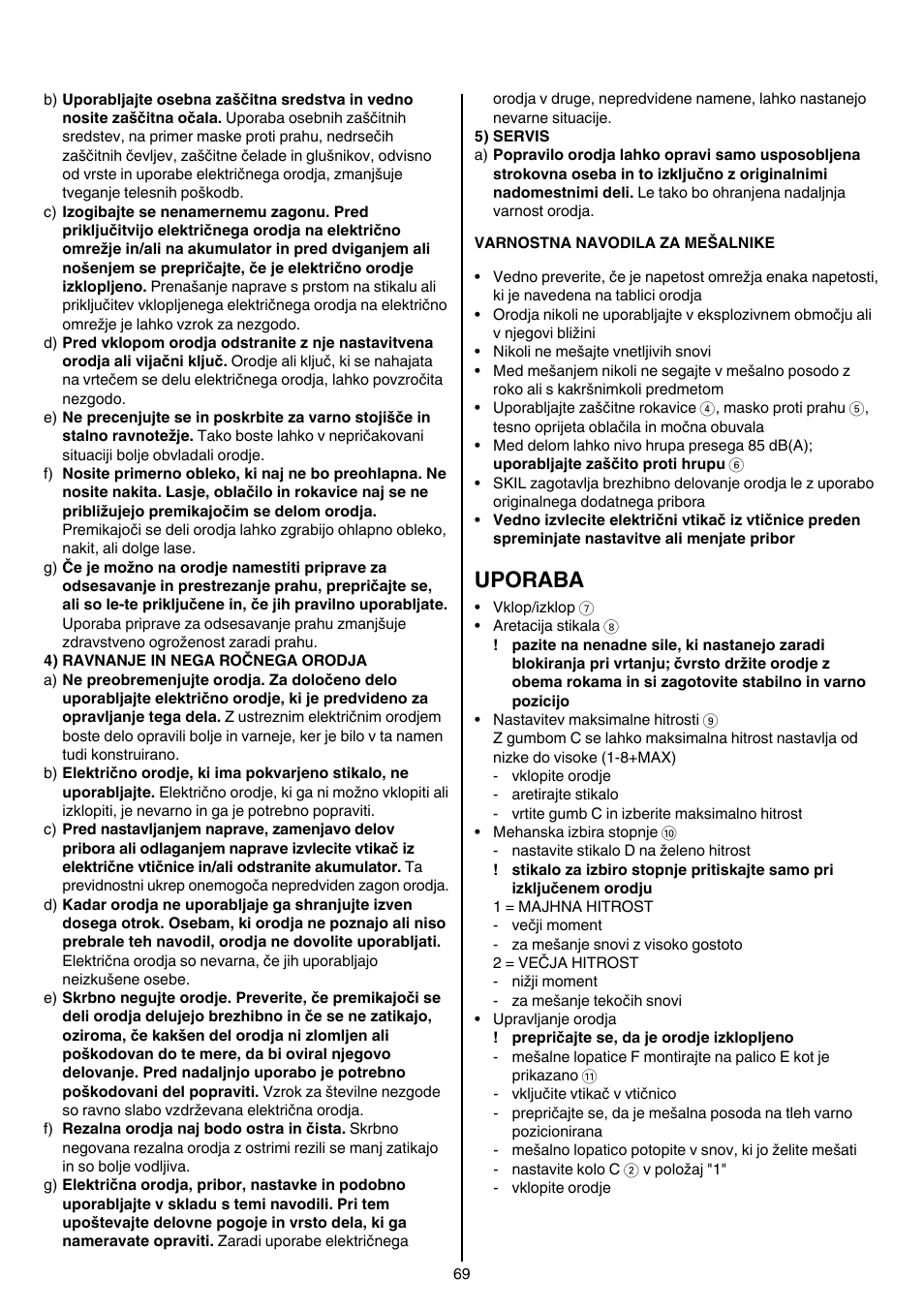 Uporaba | Skil 1613 AA User Manual | Page 69 / 92