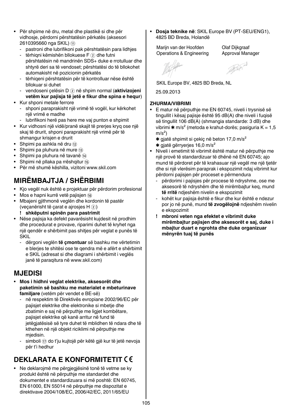 Mirëmbajtja / shërbimi, Mjedisi, Deklarata e konformitetit | Skil 1766 AK User Manual | Page 105 / 116