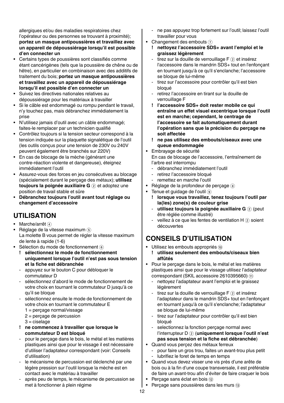 Utilisation, Conseils d’utilisation | Skil 1766 AK User Manual | Page 12 / 116