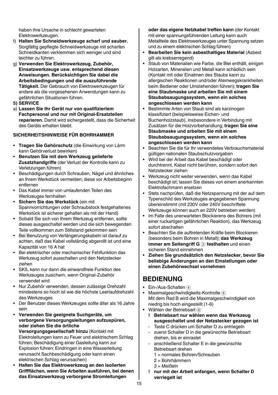 Bedienung | Skil 1766 AK User Manual | Page 15 / 116