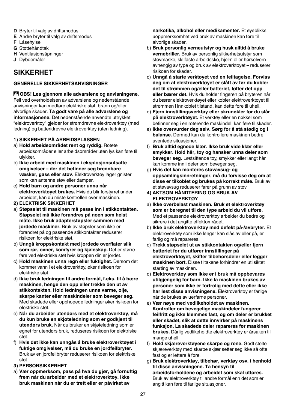 Sikkerhet | Skil 1766 AK User Manual | Page 27 / 116