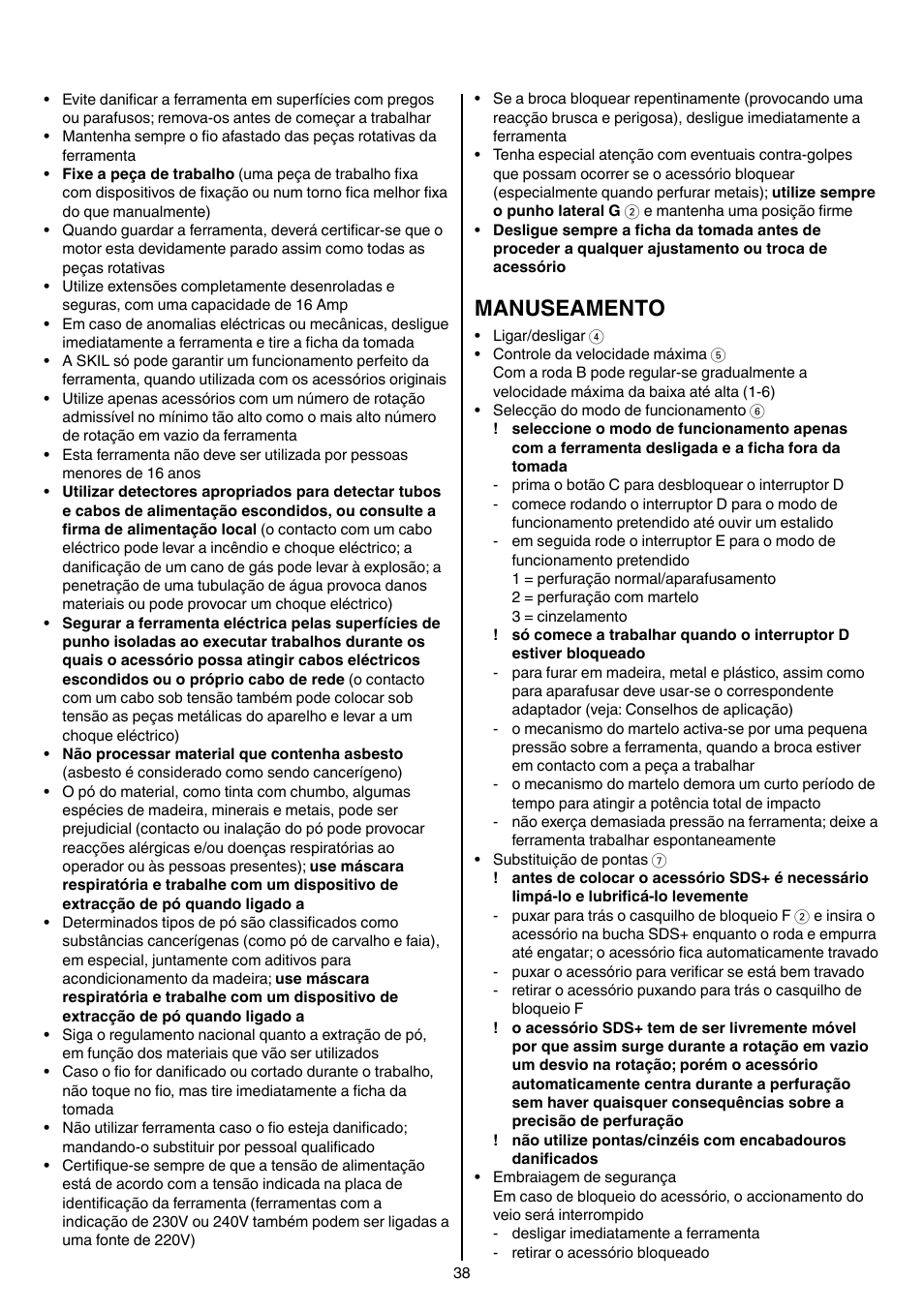 Manuseamento | Skil 1766 AK User Manual | Page 38 / 116