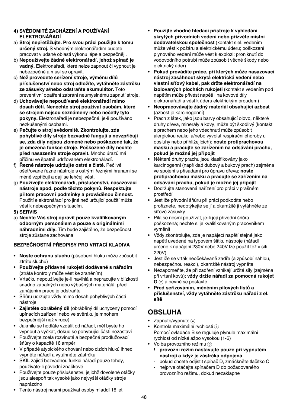 Obsluha | Skil 1766 AK User Manual | Page 48 / 116