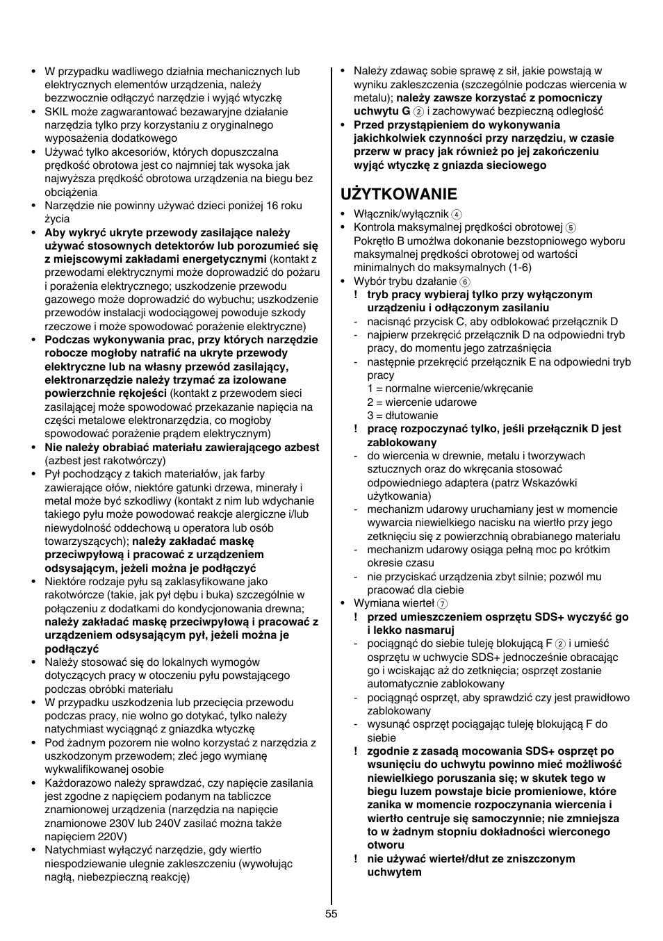 Użytkowanie | Skil 1766 AK User Manual | Page 55 / 116