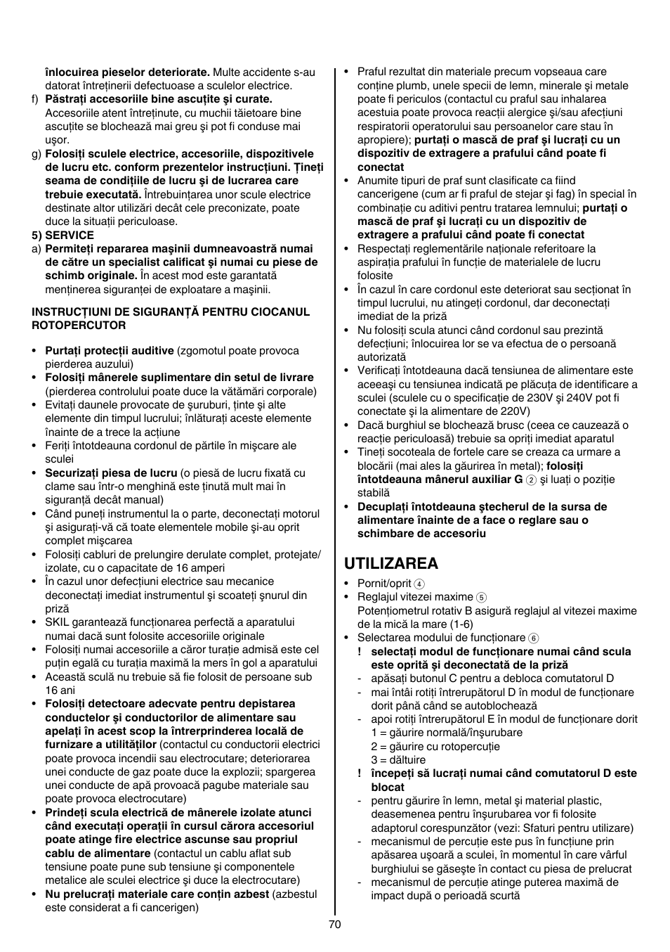 Utilizarea | Skil 1766 AK User Manual | Page 70 / 116