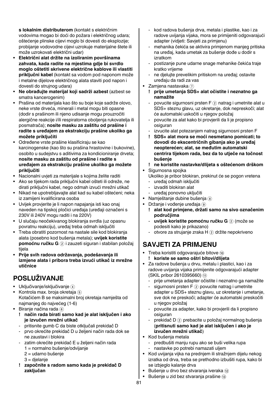 Posluživanje, Savjeti za primjenu | Skil 1766 AK User Manual | Page 81 / 116