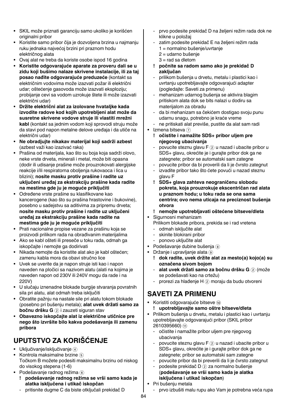 Uputstvo za korišćenje, Saveti za primenu | Skil 1766 AK User Manual | Page 84 / 116