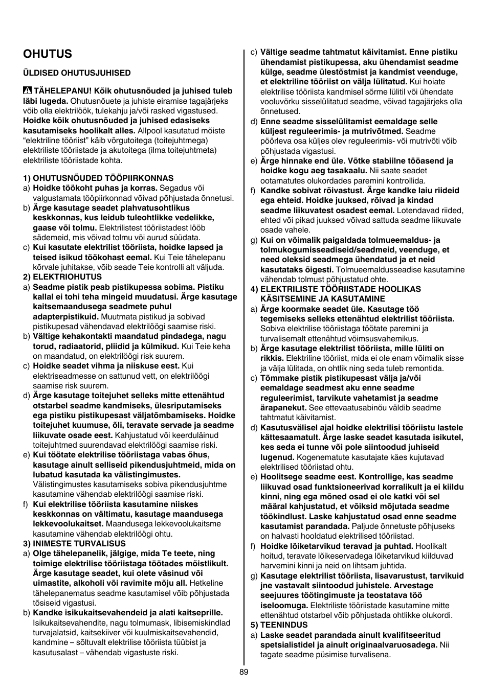 Ohutus | Skil 1766 AK User Manual | Page 89 / 116