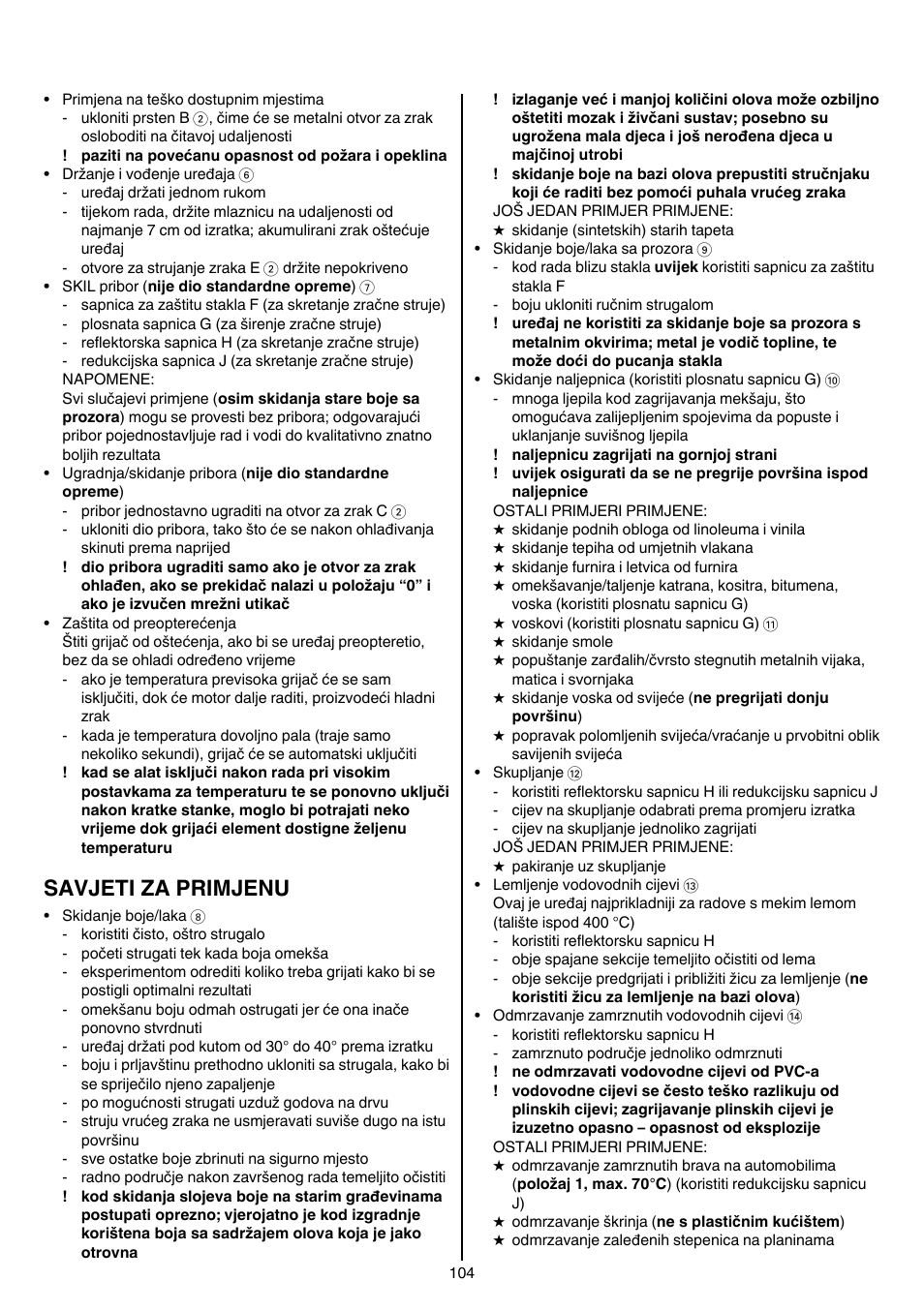 Savjeti za primjenu | Skil 8003 CA User Manual | Page 104 / 148