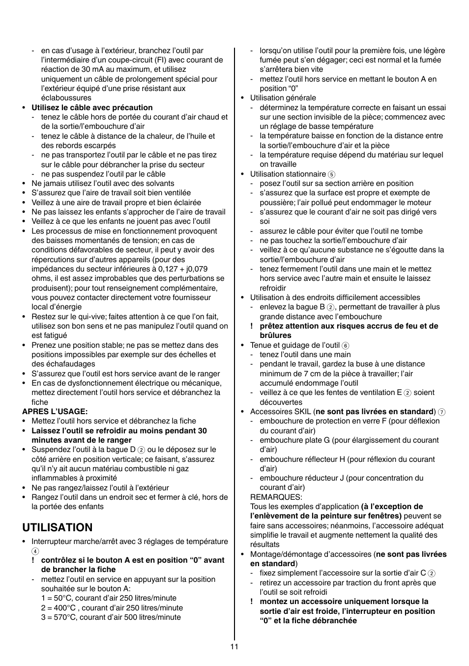 Utilisation | Skil 8003 CA User Manual | Page 11 / 148