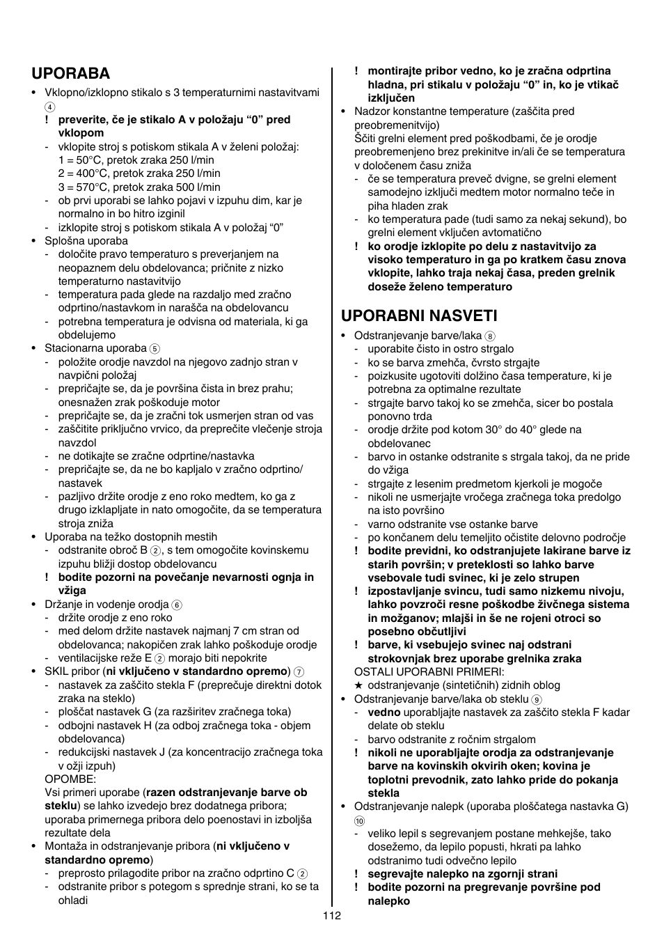 Uporaba, Uporabni nasveti | Skil 8003 CA User Manual | Page 112 / 148
