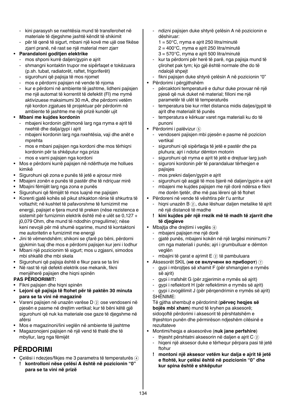 Përdorimi | Skil 8003 CA User Manual | Page 134 / 148