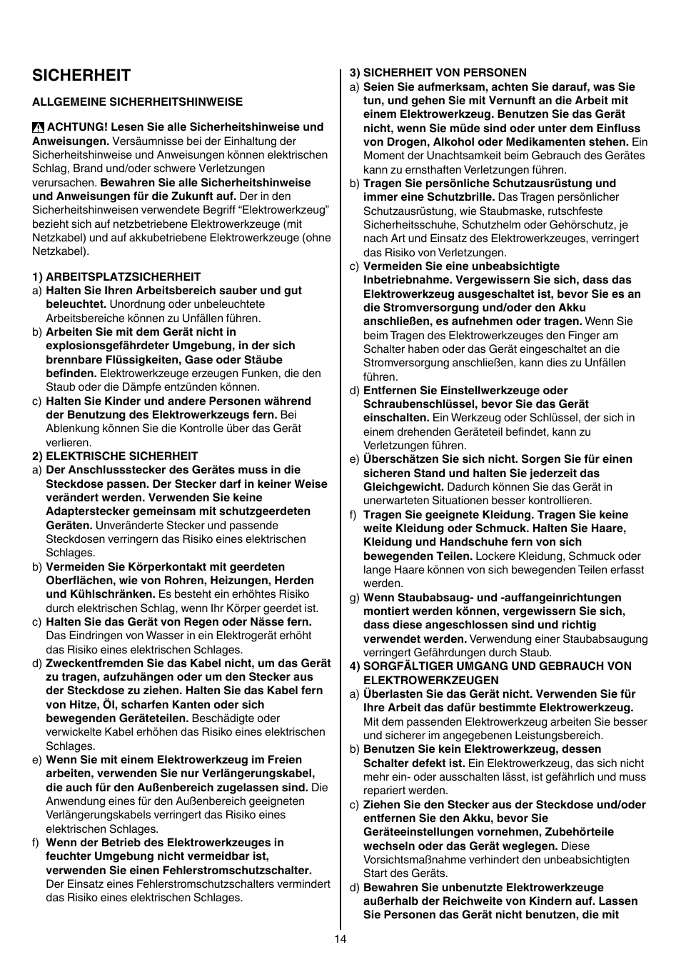 Sicherheit | Skil 8003 CA User Manual | Page 14 / 148