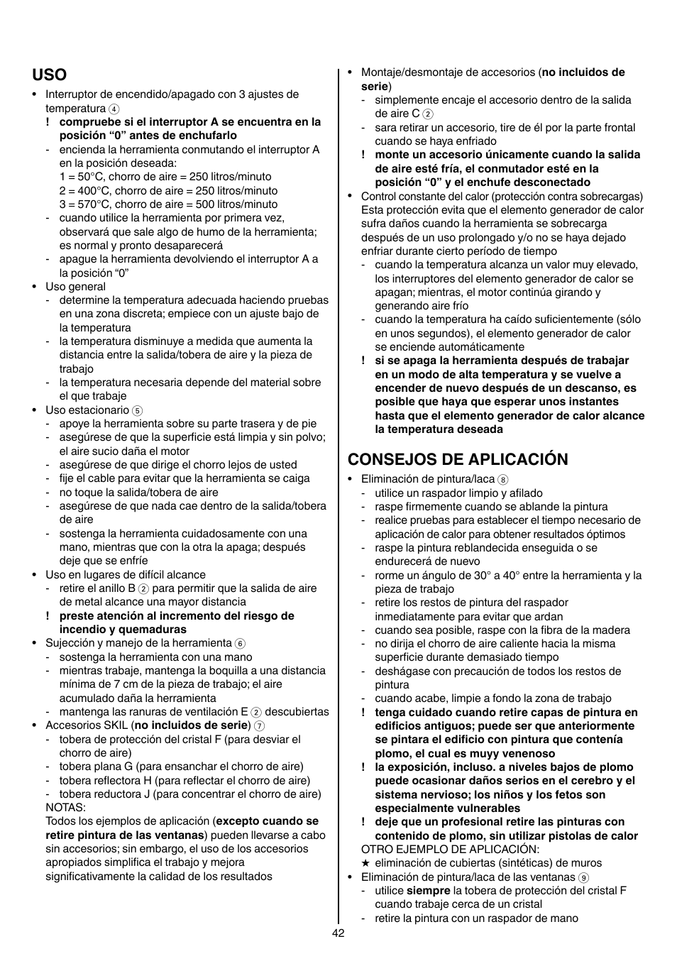 Consejos de aplicación | Skil 8003 CA User Manual | Page 42 / 148