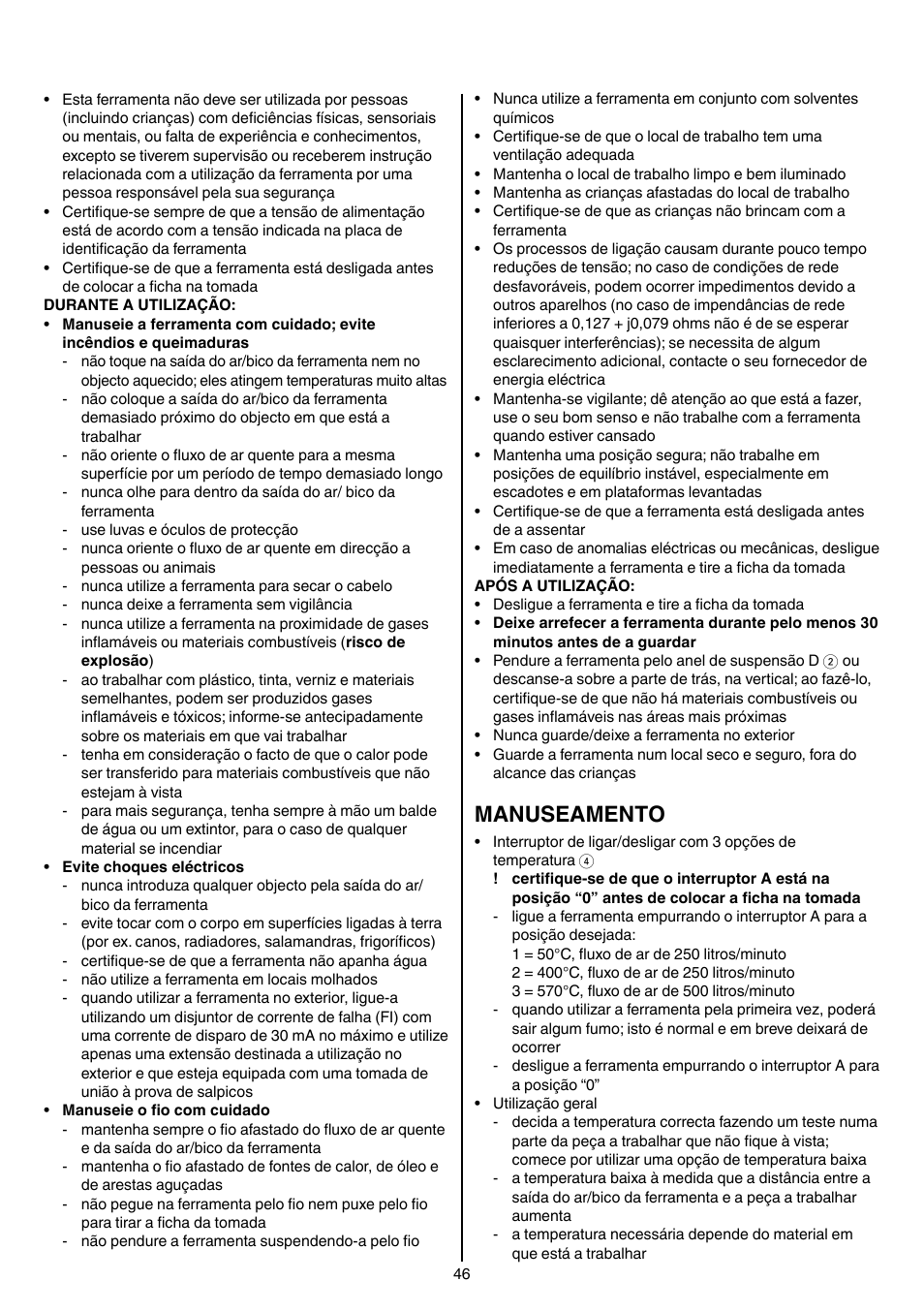 Manuseamento | Skil 8003 CA User Manual | Page 46 / 148