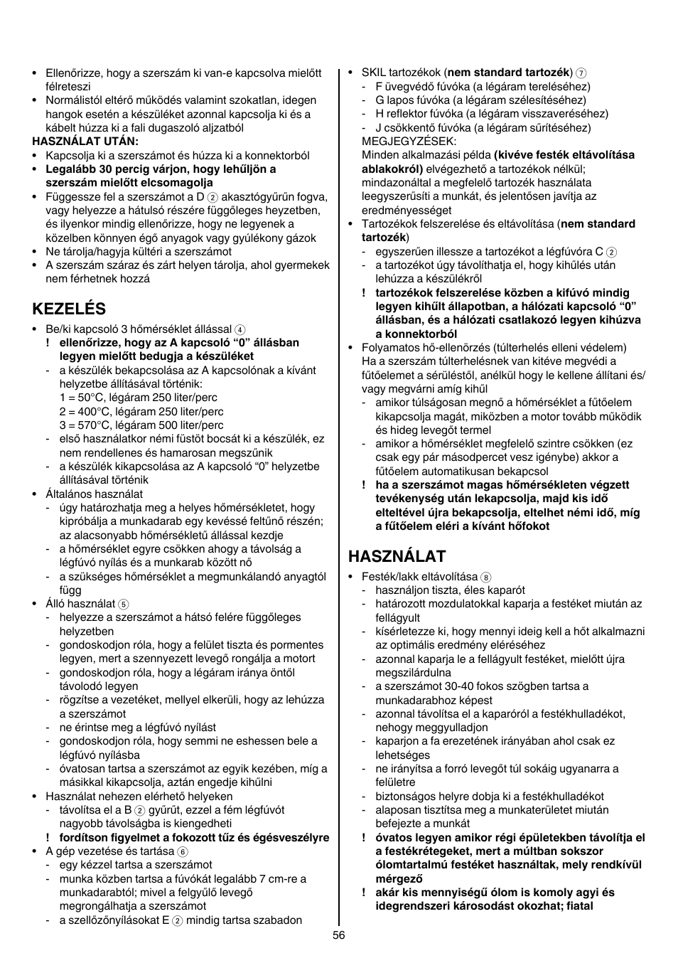 Kezelés, Használat | Skil 8003 CA User Manual | Page 56 / 148