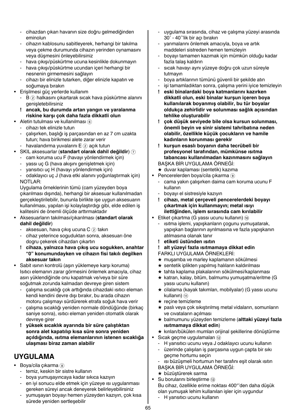 Uygulama | Skil 8003 CA User Manual | Page 65 / 148