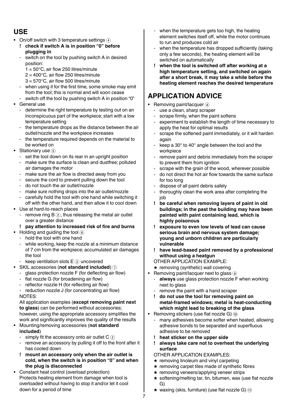 Application advice | Skil 8003 CA User Manual | Page 7 / 148