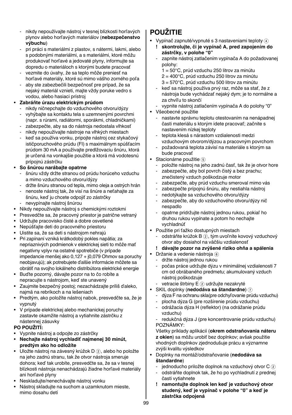 Použitie | Skil 8003 CA User Manual | Page 99 / 148
