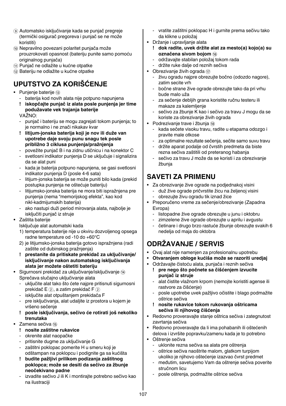 Uputstvo za korišćenje, Saveti za primenu, Održavanje / servis | Skil 0755 RA User Manual | Page 107 / 148