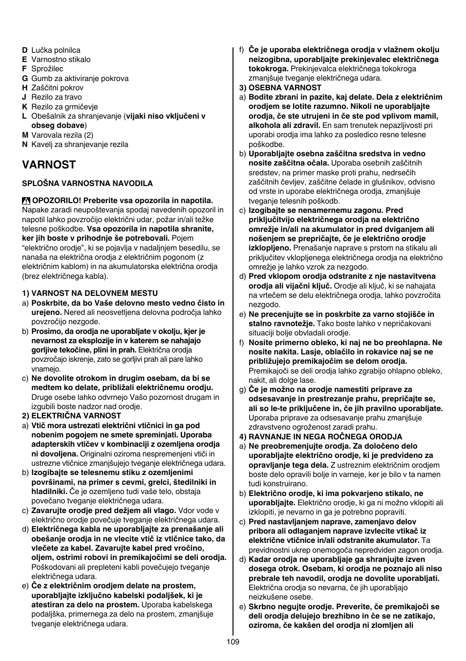 Varnost | Skil 0755 RA User Manual | Page 109 / 148
