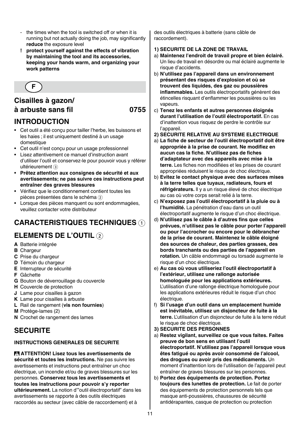Securite | Skil 0755 RA User Manual | Page 11 / 148