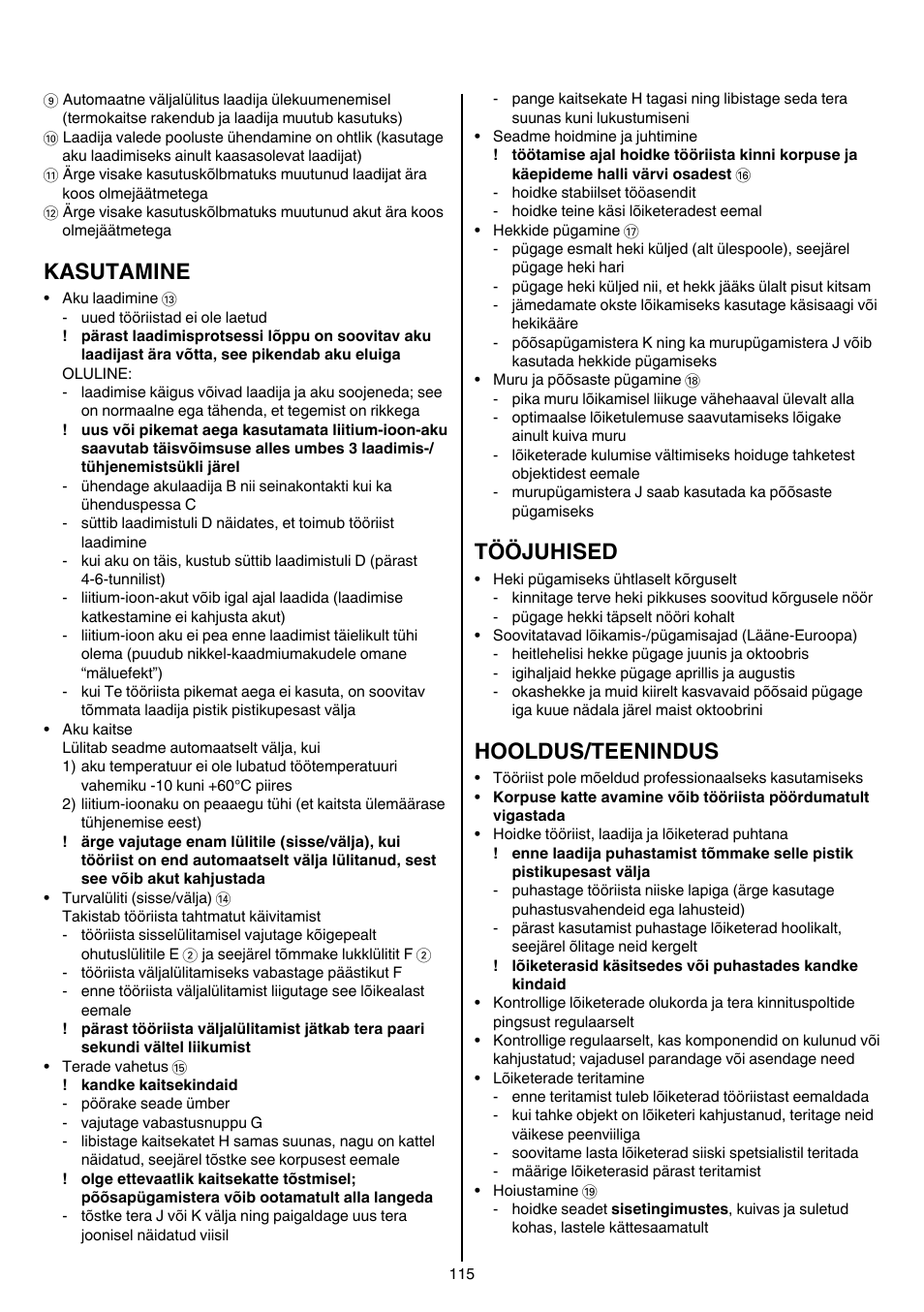 Kasutamine, Tööjuhised, Hooldus/teenindus | Skil 0755 RA User Manual | Page 115 / 148