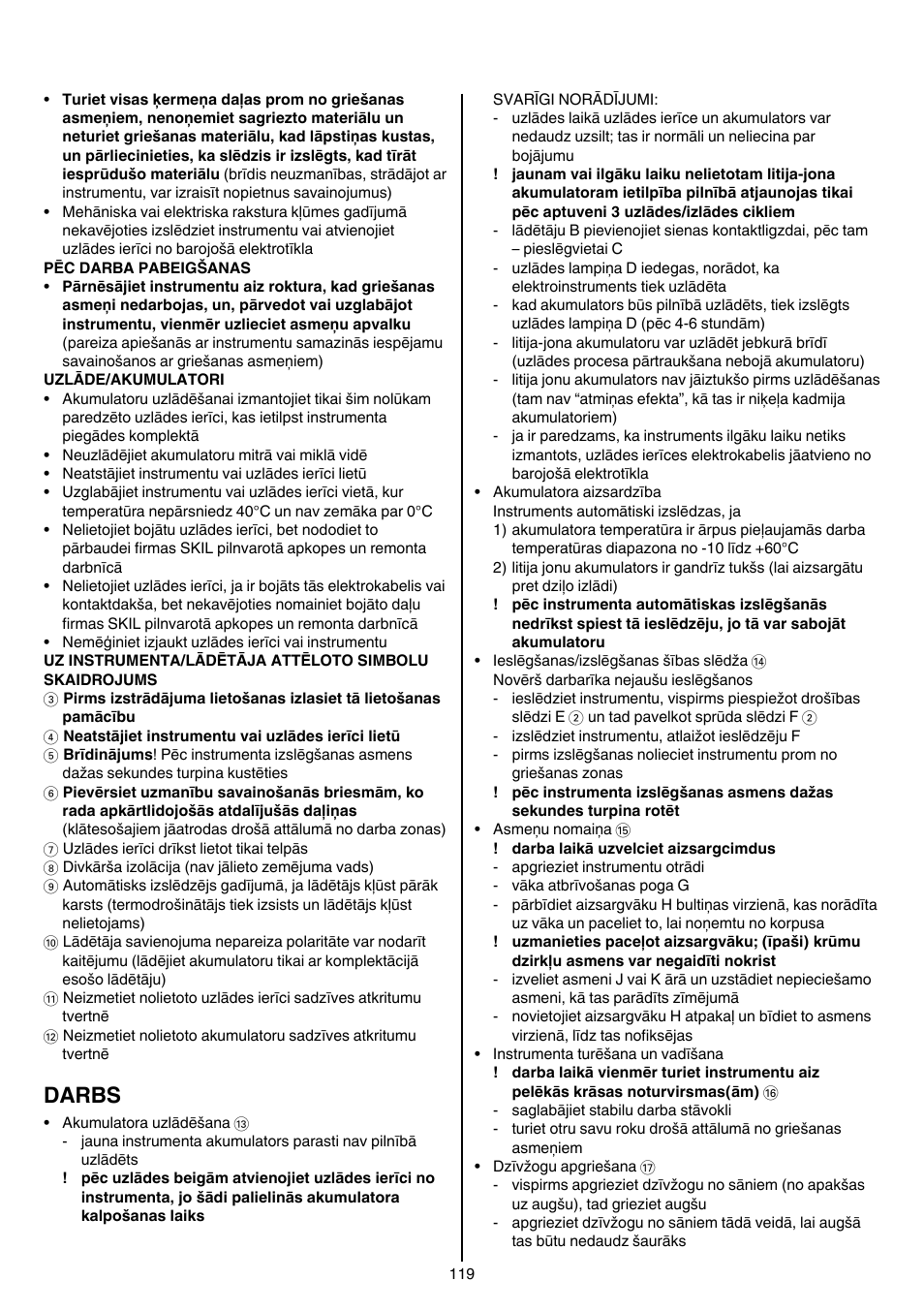 Darbs | Skil 0755 RA User Manual | Page 119 / 148