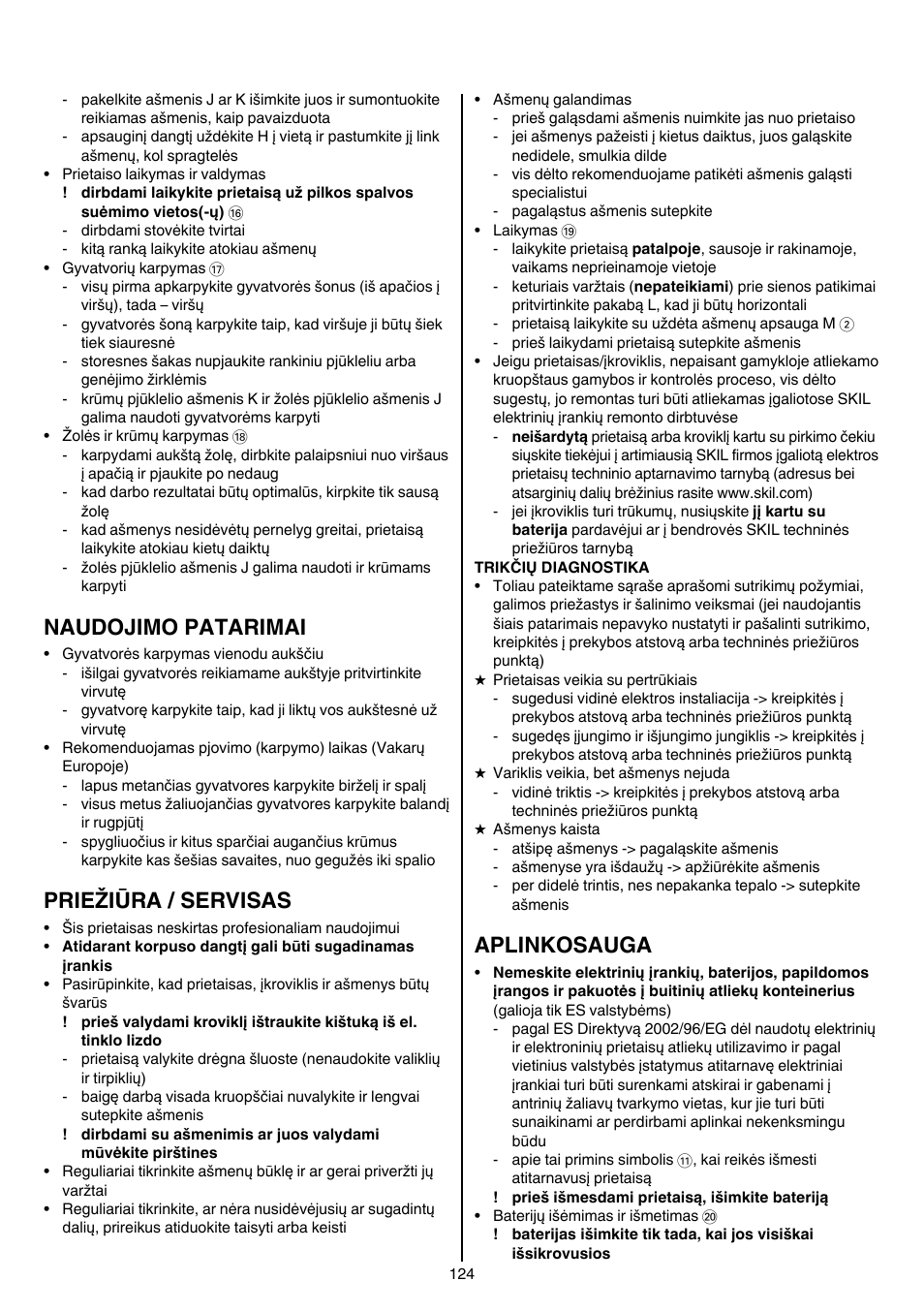 Naudojimo patarimai, Priežiūra / servisas, Aplinkosauga | Skil 0755 RA User Manual | Page 124 / 148