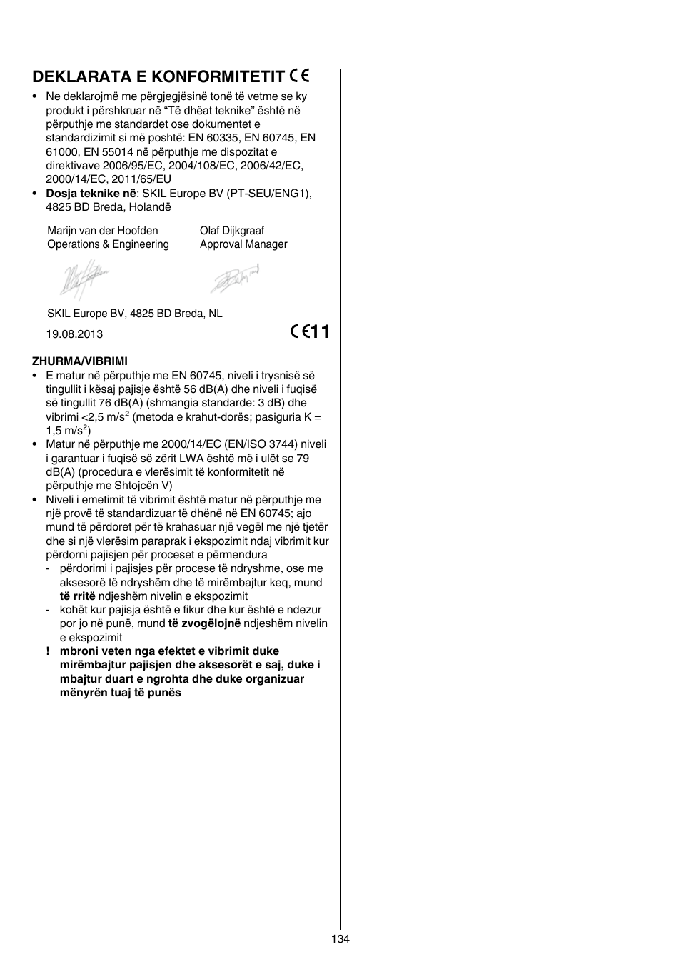 Deklarata e konformitetit | Skil 0755 RA User Manual | Page 134 / 148