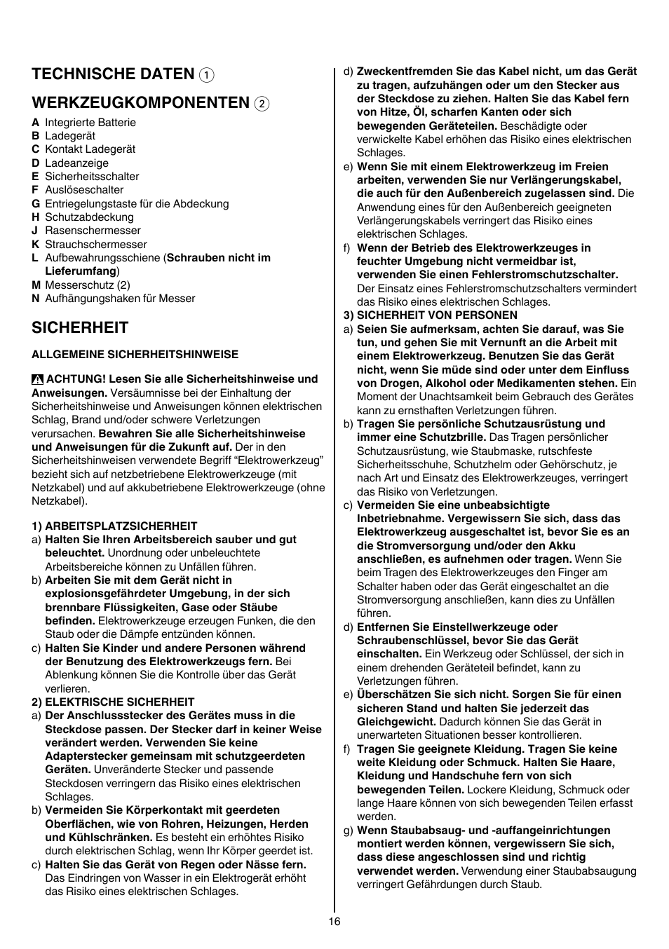 Technische daten 1 werkzeugkomponenten 2, Sicherheit | Skil 0755 RA User Manual | Page 16 / 148
