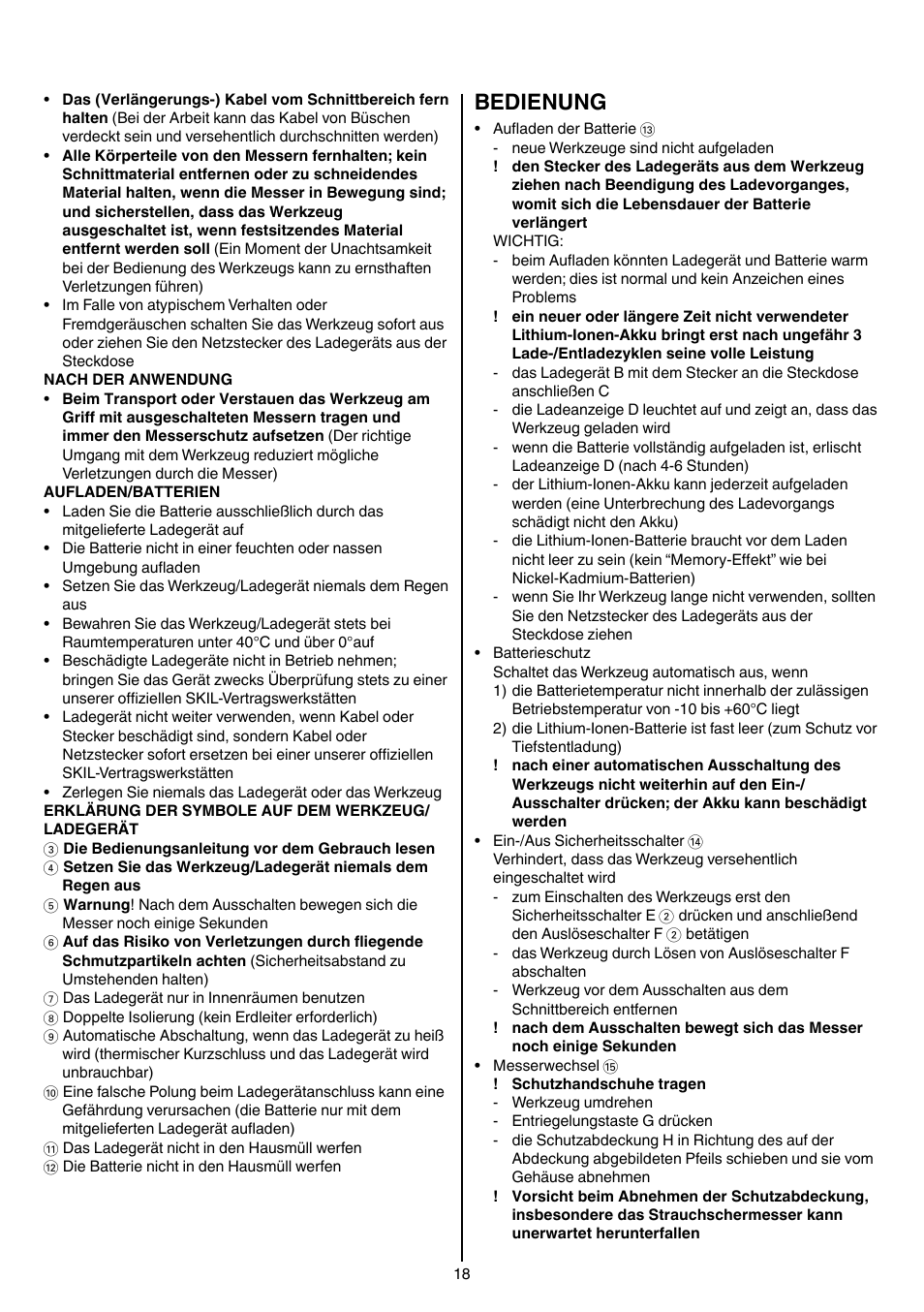 Bedienung | Skil 0755 RA User Manual | Page 18 / 148