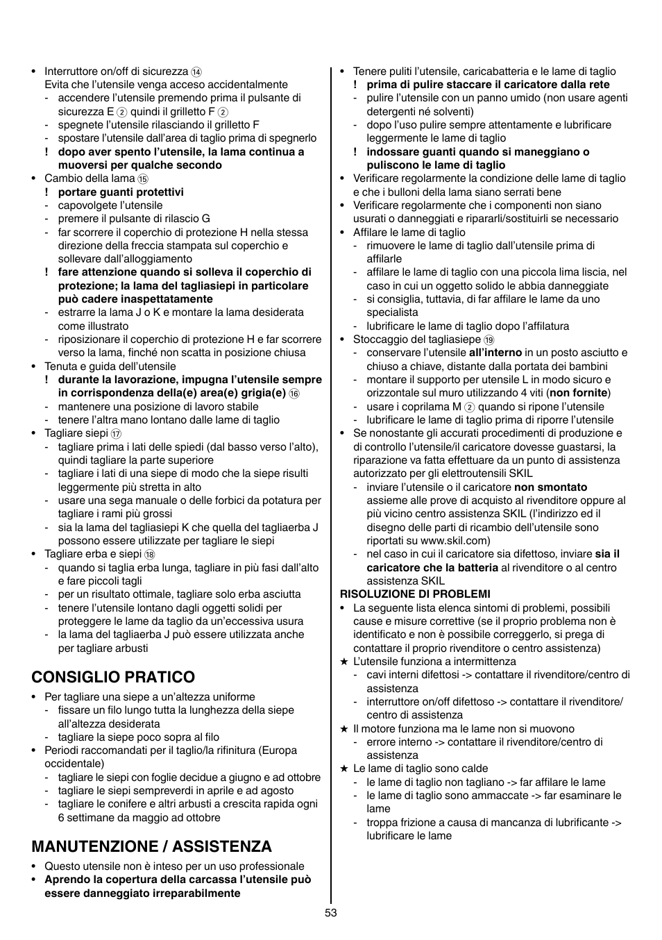 Consiglio pratico, Manutenzione / assistenza | Skil 0755 RA User Manual | Page 53 / 148