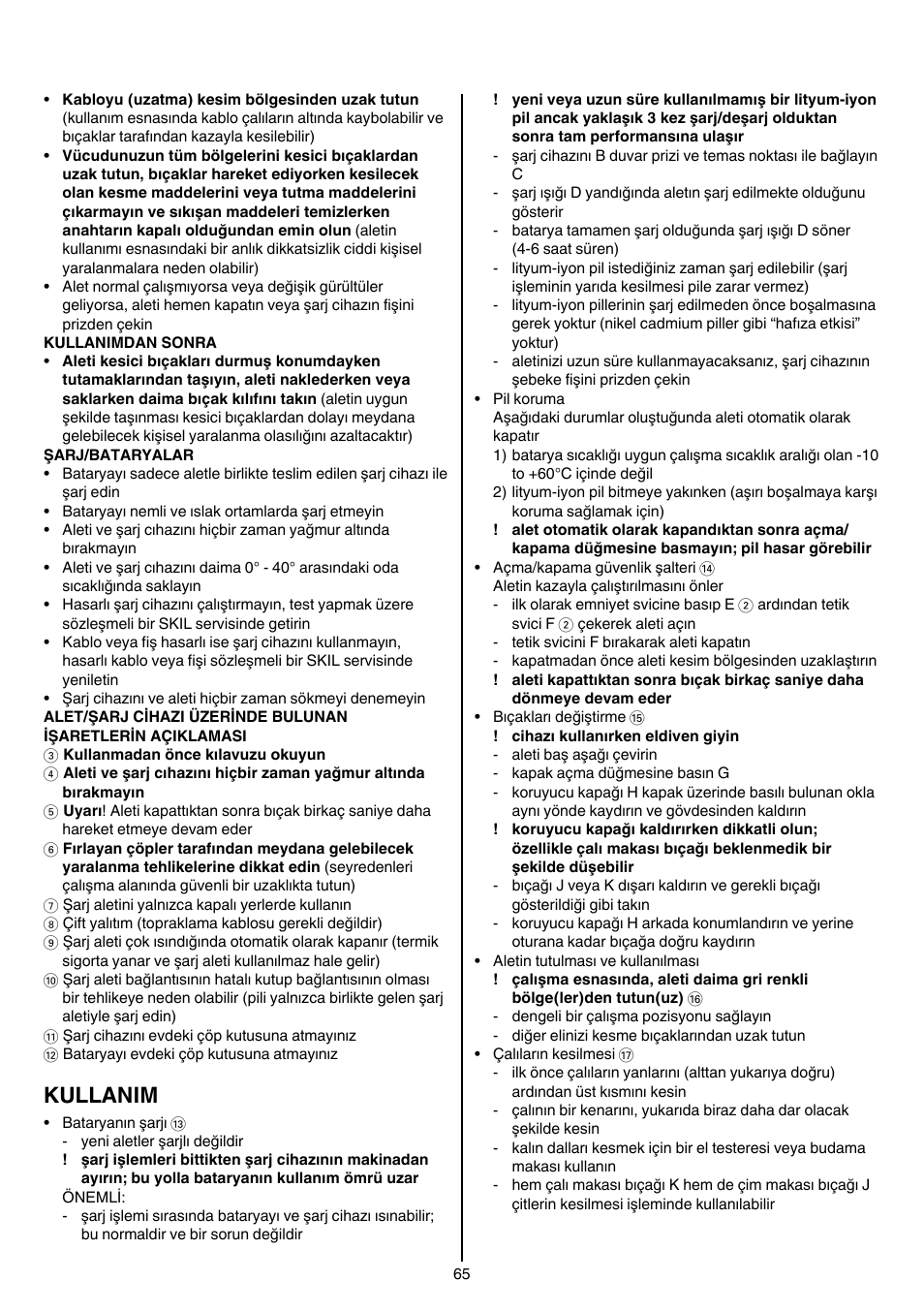 Kullanim | Skil 0755 RA User Manual | Page 65 / 148