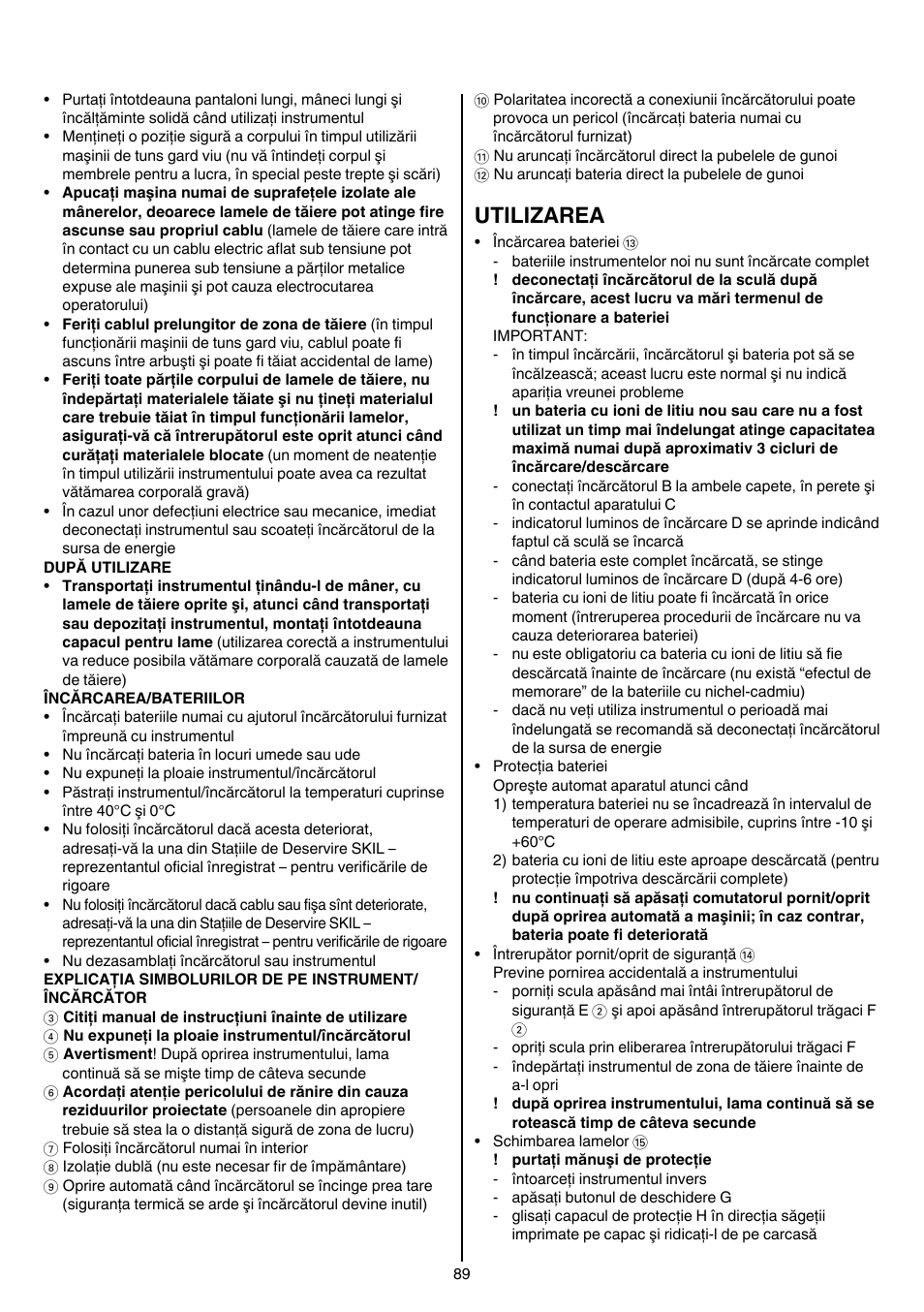 Utilizarea | Skil 0755 RA User Manual | Page 89 / 148