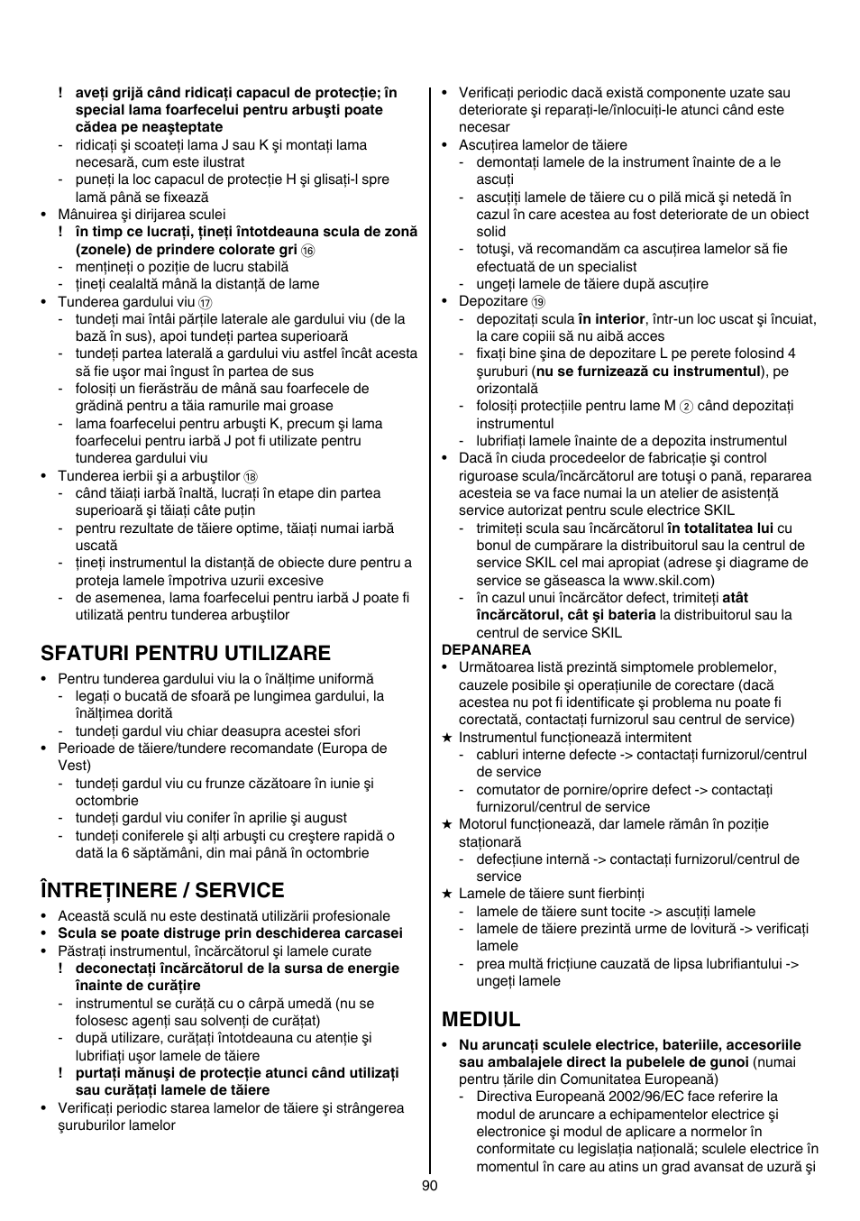 Sfaturi pentru utilizare, Întreţinere / service, Mediul | Skil 0755 RA User Manual | Page 90 / 148