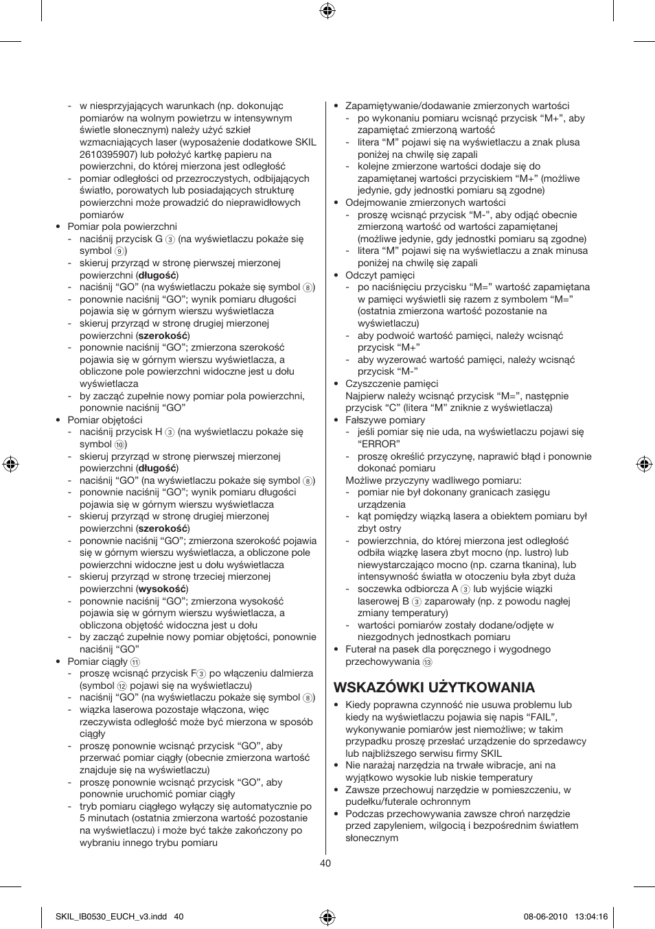 Wskazówki użytkowania | Skil 0530 AA User Manual | Page 40 / 76