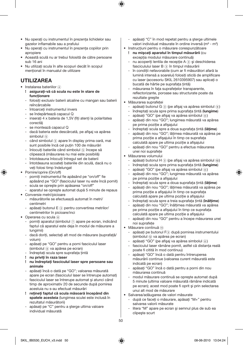 Utilizarea | Skil 0530 AA User Manual | Page 50 / 76