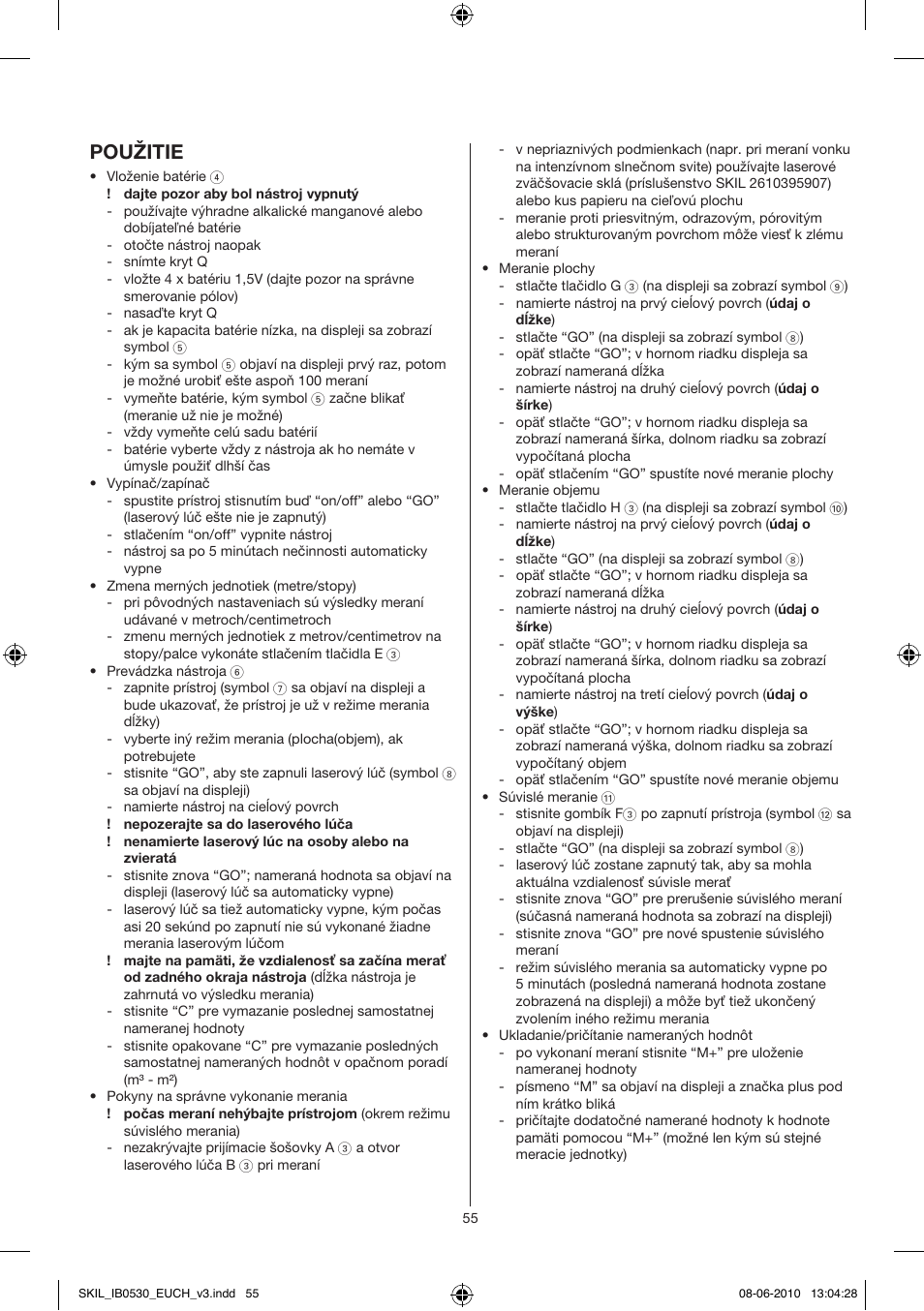 Časti nástroja 3, Bezpečnostné pokyny, Použitie | Skil 0530 AA User Manual | Page 55 / 76