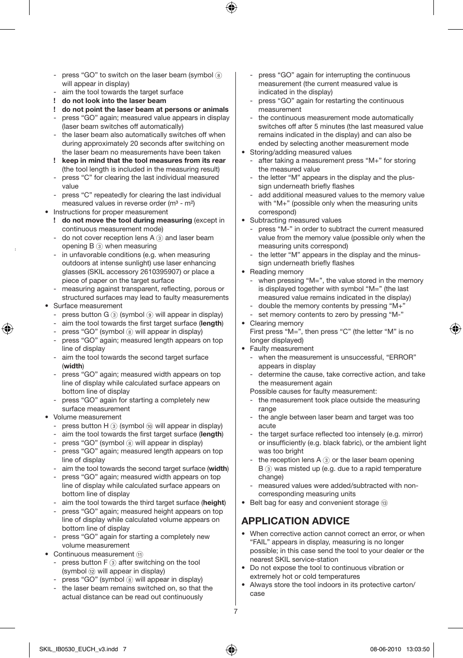 Safety, Application advice | Skil 0530 AA User Manual | Page 7 / 76