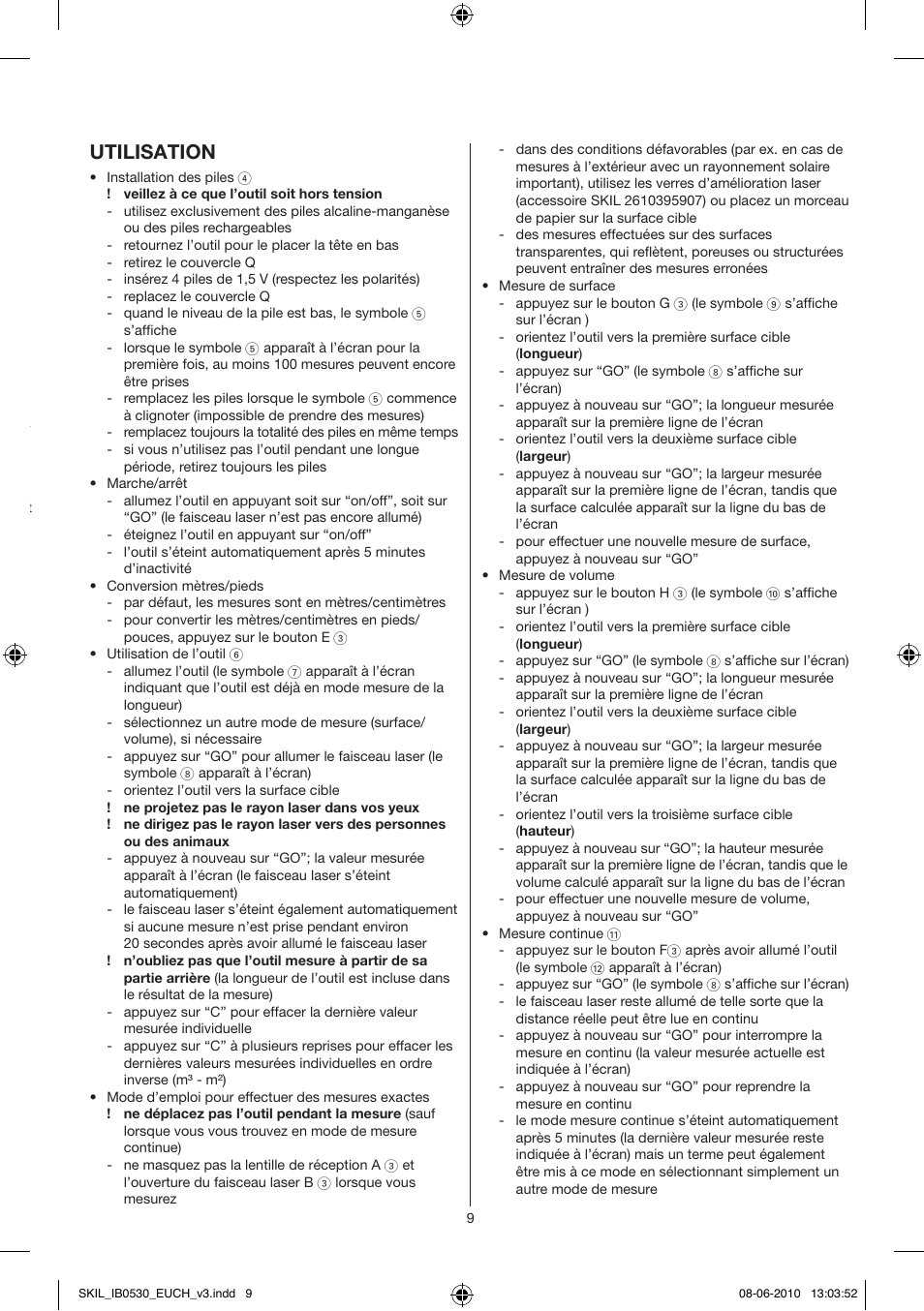 Elements de l’outil 3, Securite, Utilisation | Skil 0530 AA User Manual | Page 9 / 76