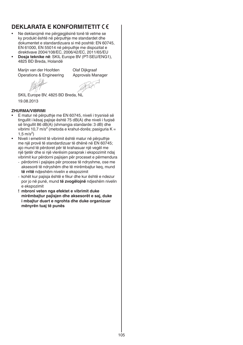 Deklarata e konformitetit | Skil 7220 (F0157220..) User Manual | Page 105 / 116