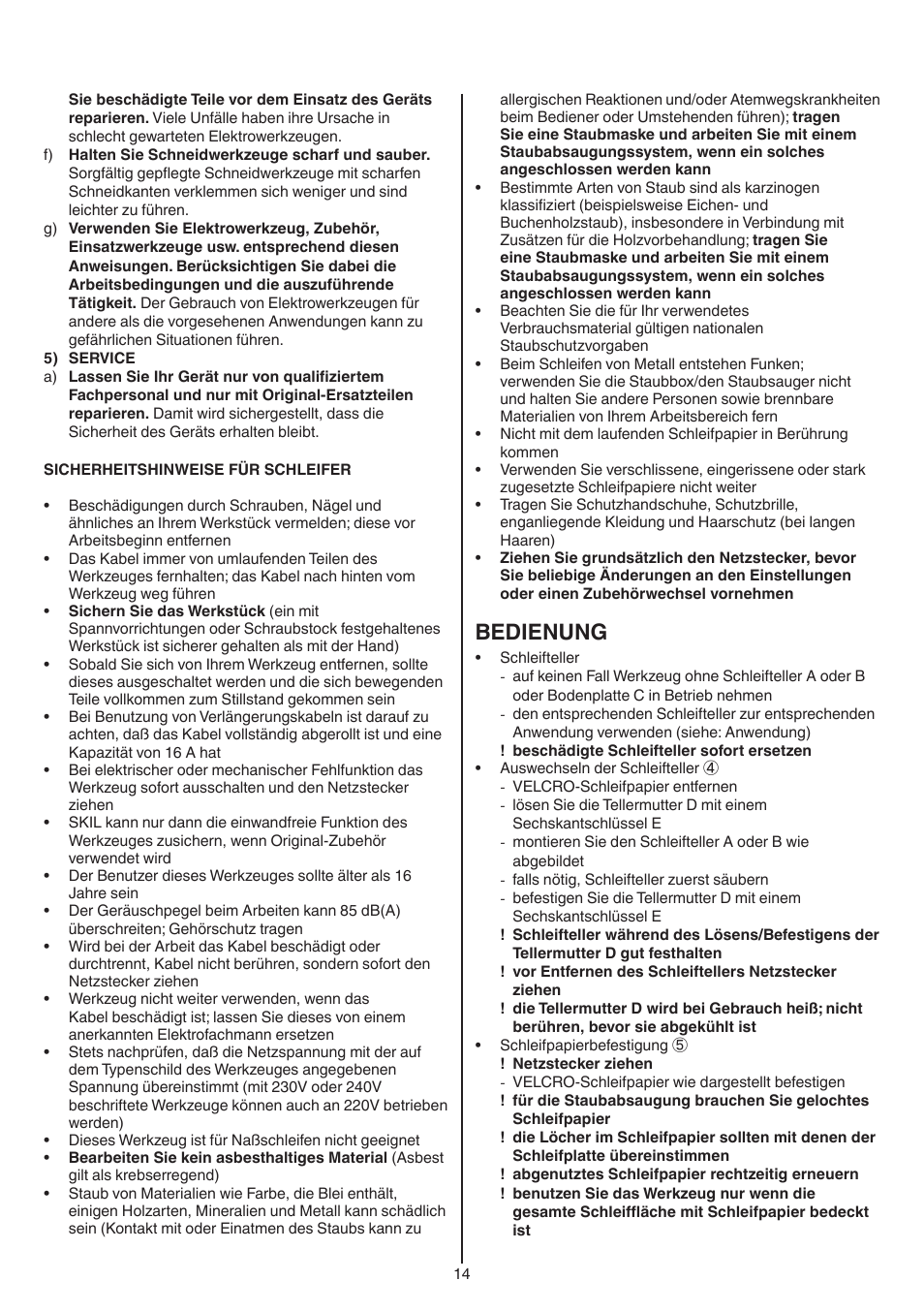 Bedienung | Skil 7220 (F0157220..) User Manual | Page 14 / 116