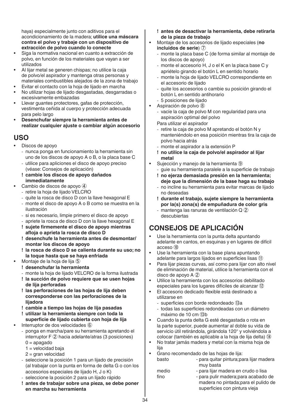 Consejos de aplicación | Skil 7220 (F0157220..) User Manual | Page 34 / 116