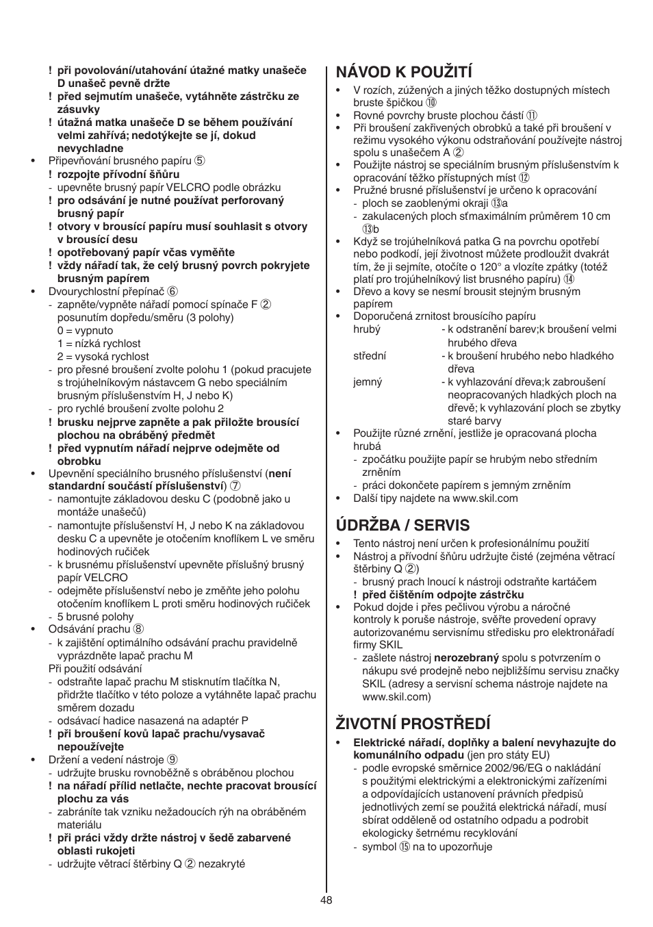 Návod k použití, Údržba / servis, Životní prostředí | Skil 7220 (F0157220..) User Manual | Page 48 / 116