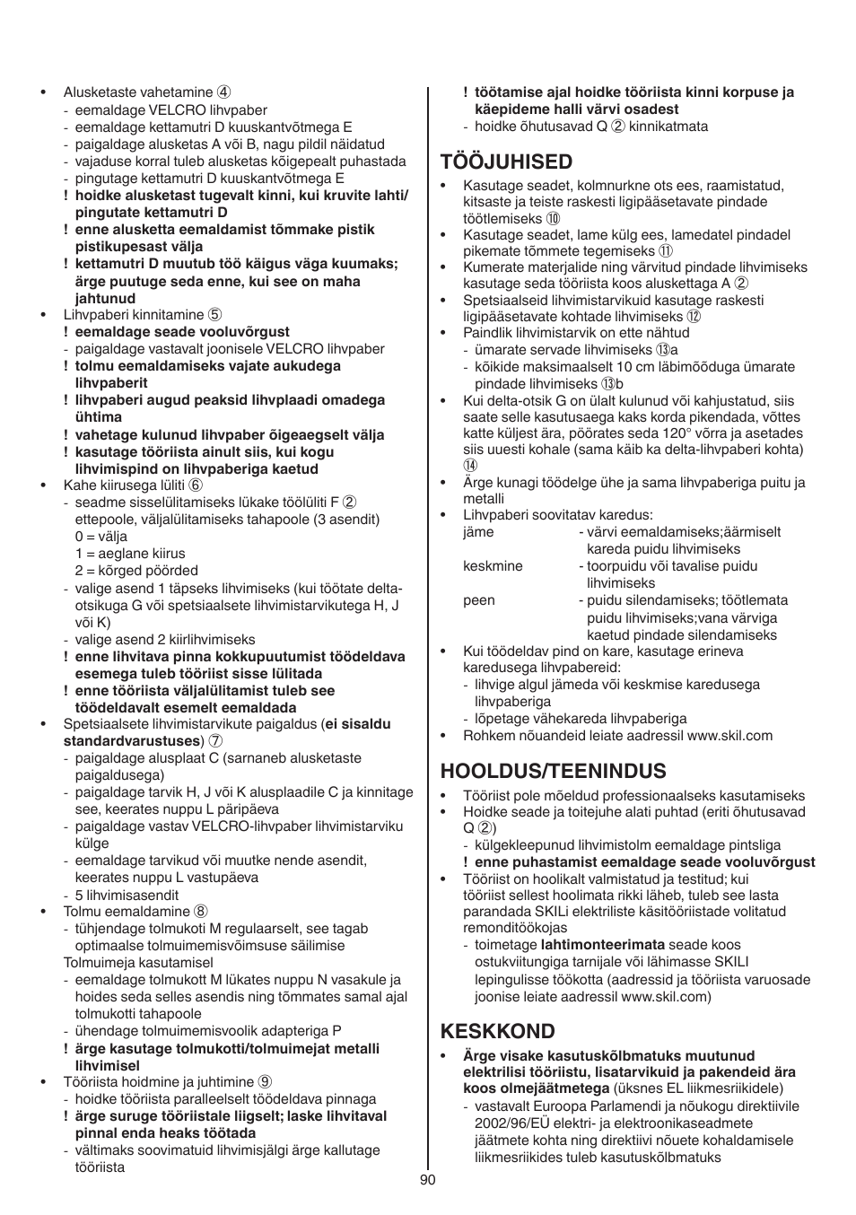 Tööjuhised, Hooldus/teenindus, Keskkond | Skil 7220 (F0157220..) User Manual | Page 90 / 116