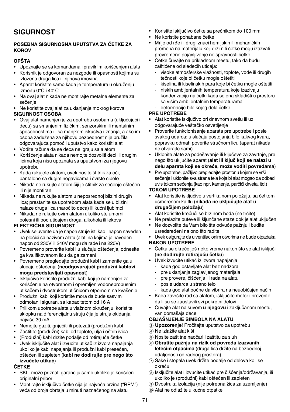 Sigurnost | Skil 0700 RA (Weedbuster) User Manual | Page 71 / 100