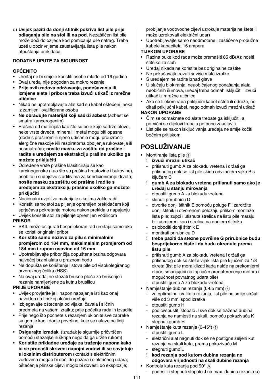 Posluživanje | Skil 5265 AA User Manual | Page 111 / 160