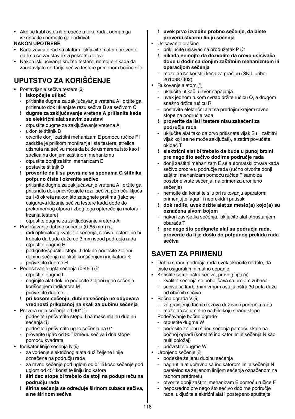 Uputstvo za korišćenje, Saveti za primenu | Skil 5265 AA User Manual | Page 116 / 160