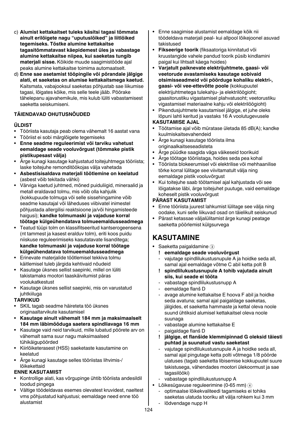 Kasutamine | Skil 5265 AA User Manual | Page 124 / 160